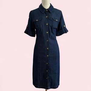 Y2K Shelby & Palmer Navy Denim Button-Up Shirt Dress — Size 12